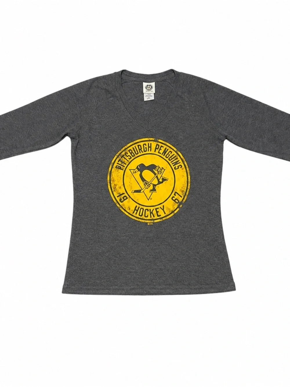 NHL Pittsburgh Penguins Youth L 12/14 Gray 1967 Hockey Long Sleeve V-Neck